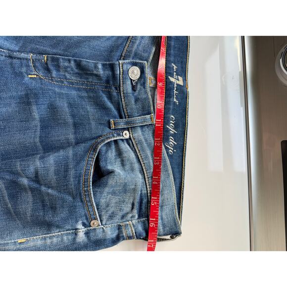 7 Seven For All Mankind Crop Dojo Jeans Size 32 Dark Wash Y2K Capri - Picture 7 of 10
